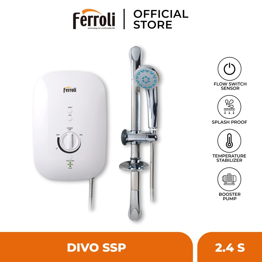 Ferroli Instant Electric Water Heater Divo Series SSP 2.4S, Water Heater Listrik Instan Terbaik